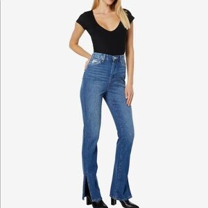 High rise split hem flare jeans; Blanknyc